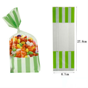 Zöld fehér csíkos cukorkás zacskó, ajándéktasak 2 db